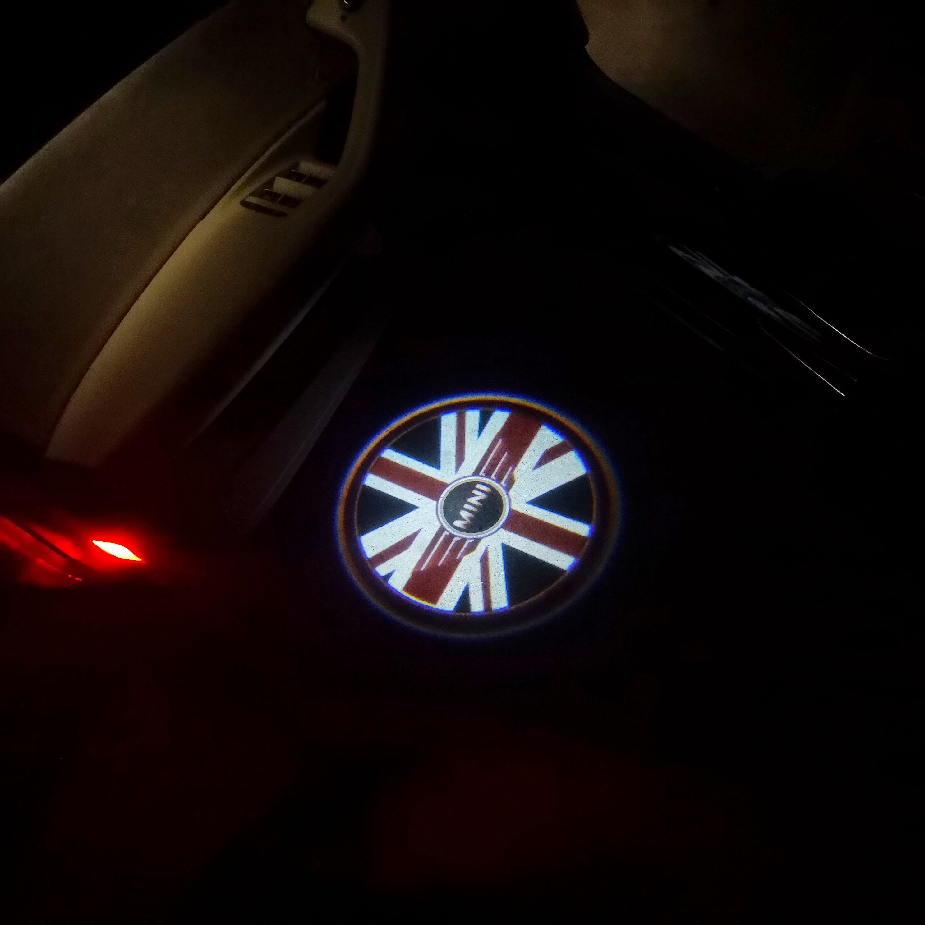 MINI  BRITISH NATIONAL FLAG WITH MINI  LOGO PROJECROTR LIGHTS Nr.03 (quantity  1 =  2 Logo Film /  2 door lights)