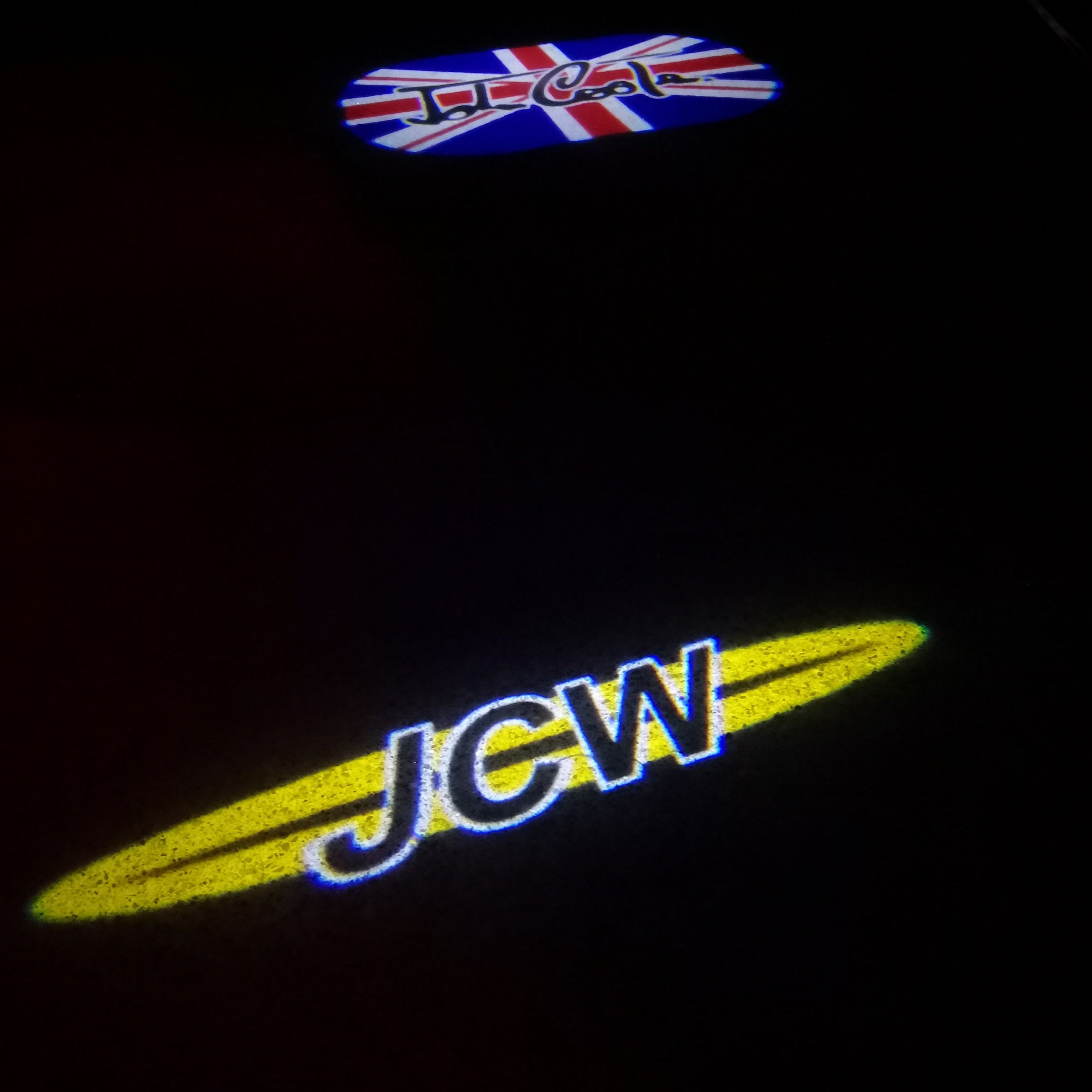 MINI  BRITISH NATIONAL FLAG WITH MINI  LOGO PROJECROTR LIGHTS Nr.86 (quantity  1 =  2 Logo Film /  2 door lights)