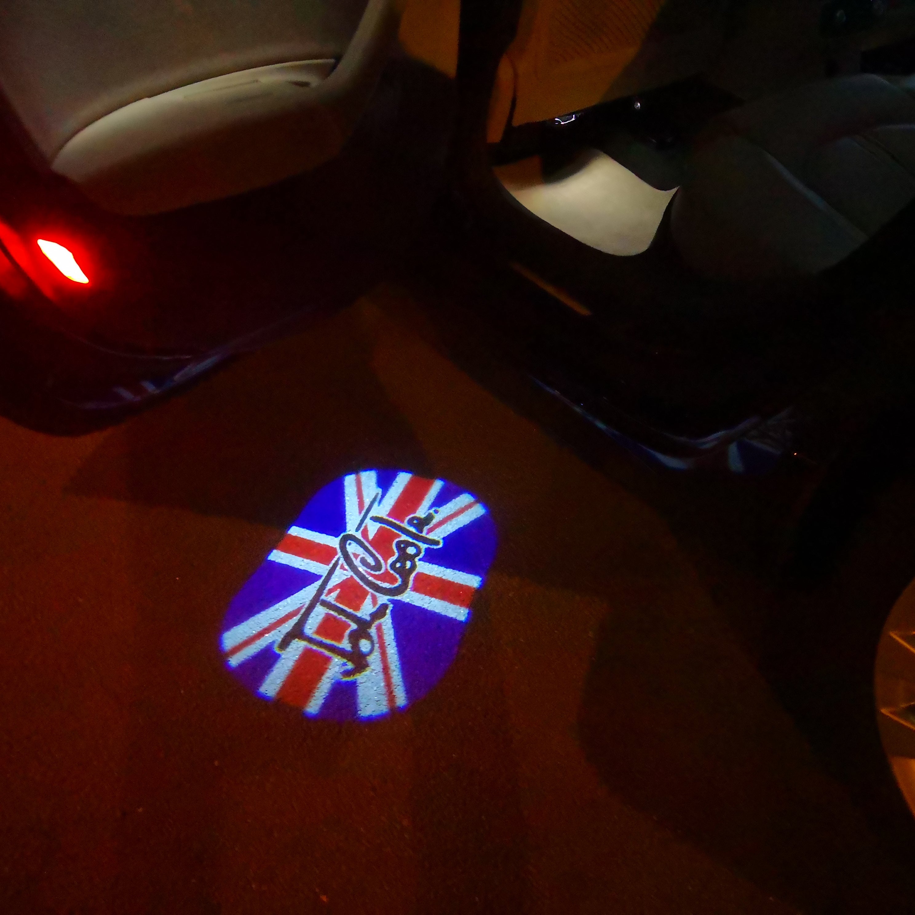 MINI  BRITISH NATIONAL FLAG WITH MINI  LOGO PROJECROTR LIGHTS Nr.86 (quantity  1 =  2 Logo Film /  2 door lights)