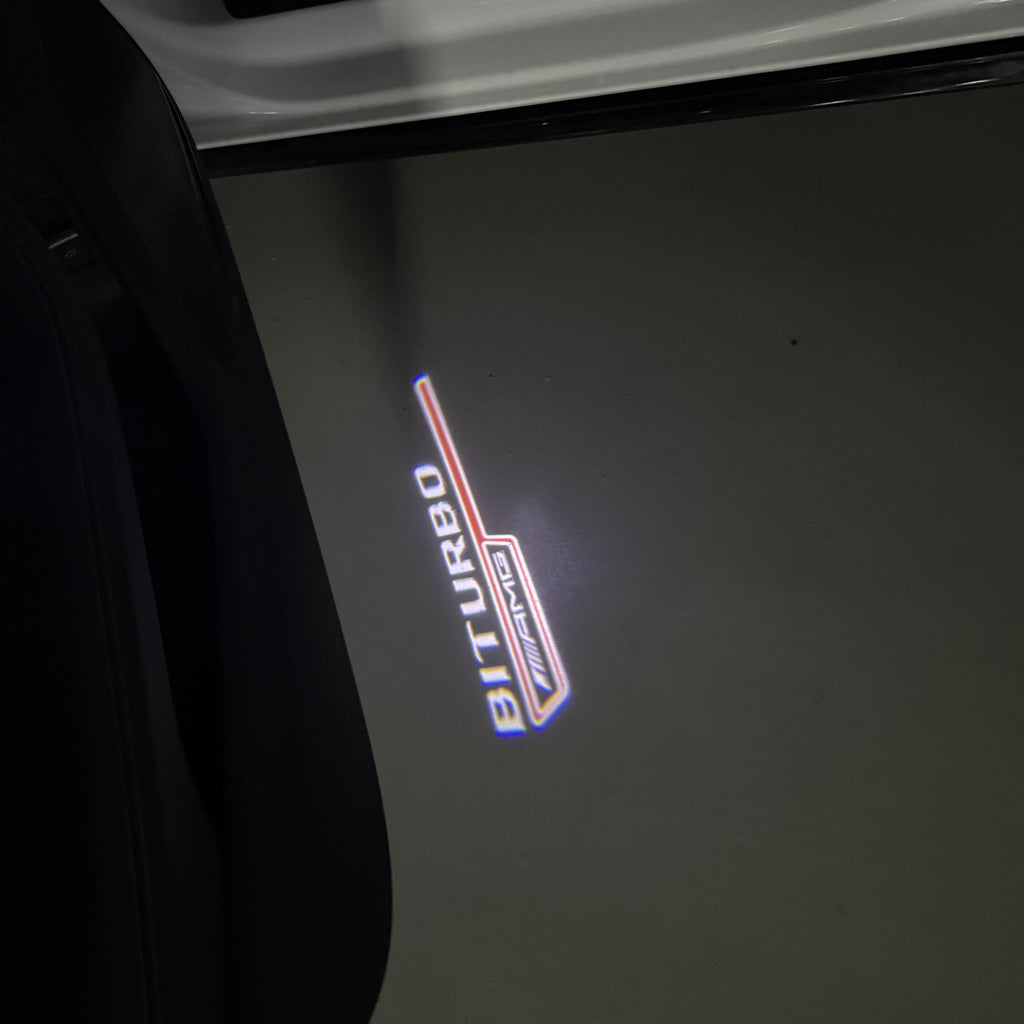 MERCEDES BENZ BITURBO LOGO PROJECTOT LIGHTS  (quantity 1 = 1 set /2 door lights with 2 logo films)Nr.02M252