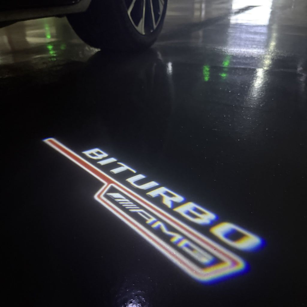 MERCEDES BENZ BITURBO LOGO PROJECTOT LIGHTS  (quantity 1 = 1 set /2 door lights with 2 logo films)Nr.02M252