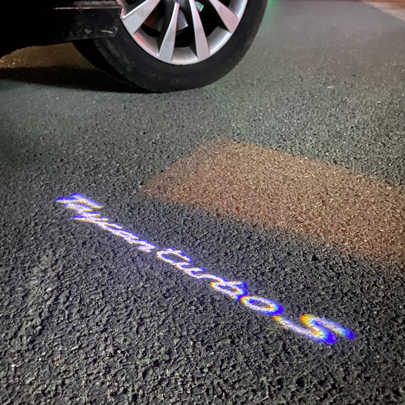 PORSCHE TAYCAN LOGO PROJECTOT LIGHTS Nr.87 (Menge 1 = 2 Logofolie / 2 Türleuchten) 