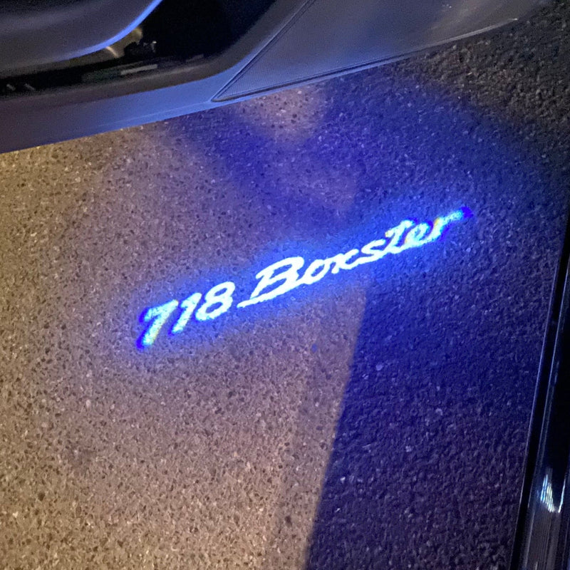 PORSCHE 718 BOXSTER LOGO PROJECTOT LIGHTS Nr.58 (Menge 1 = 2 Logofolie / 2 Türleuchten) 