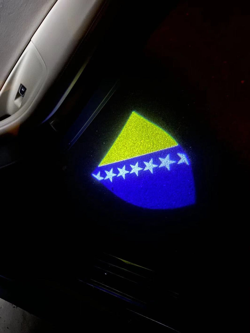 Bosnia and Herzegovina /Bosna i Hercegovina／Босна и Херцеговина  National Flag  logo door lights  (quantity 1 = 1 sets / 2 logo film /  Can replace of lights  other logos )