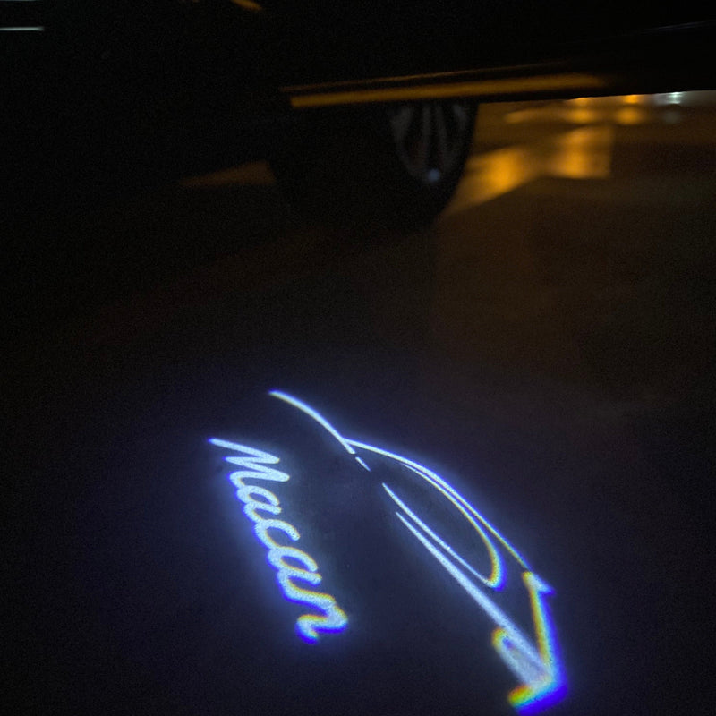 PORSCHE MACAN LOGO PROJECTOT LIGHTS Nr.8090 (quantità 1 = 2 pellicole logo / 2 luci porta) 