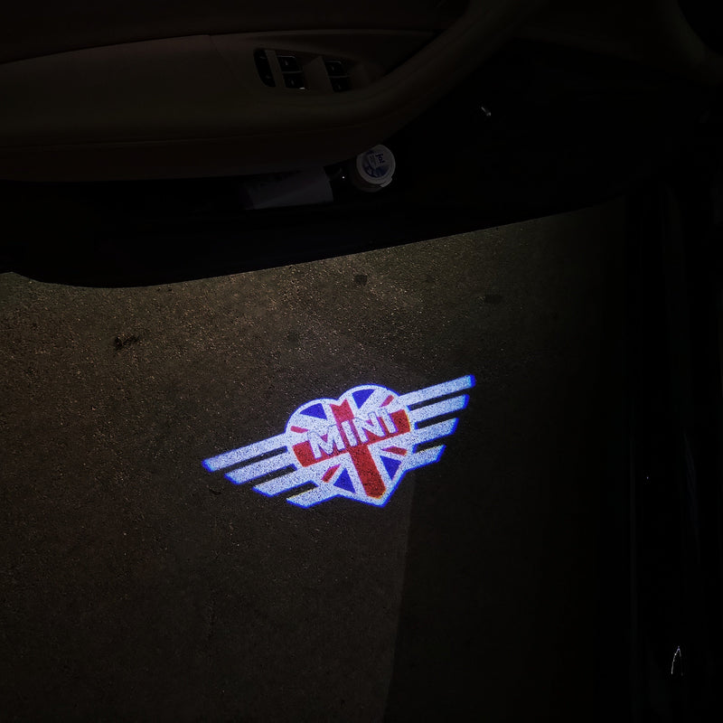 MINI  BRITISH NATIONAL FLAG WITH MINI  LOGO PROJECROTR LIGHTS Nr.10 (quantity  1 =  2 Logo Film /  2 door lights)