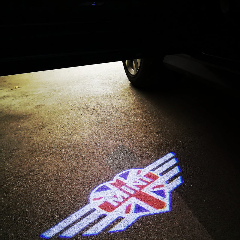 MINI  BRITISH NATIONAL FLAG WITH MINI  LOGO PROJECROTR LIGHTS Nr.10 (quantity  1 =  2 Logo Film /  2 door lights)