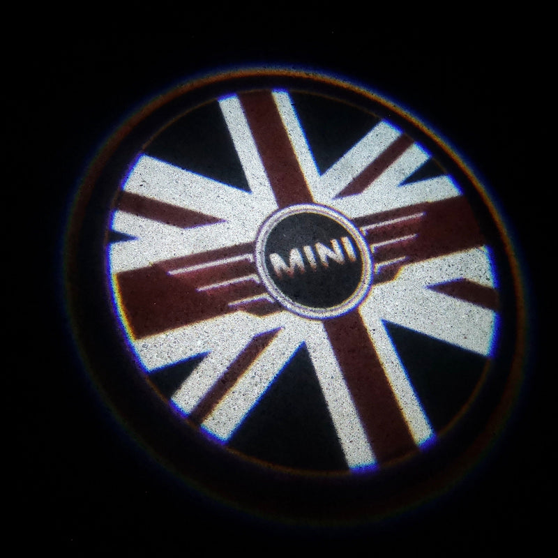 MINI  BRITISH NATIONAL FLAG WITH MINI  LOGO PROJECROTR LIGHTS Nr.03 (quantity  1 =  2 Logo Film /  2 door lights)