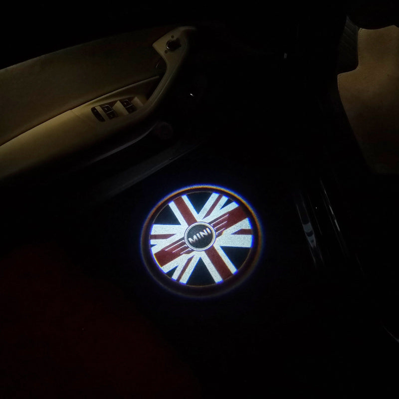 MINI  BRITISH NATIONAL FLAG WITH MINI  LOGO PROJECROTR LIGHTS Nr.03 (quantity  1 =  2 Logo Film /  2 door lights)