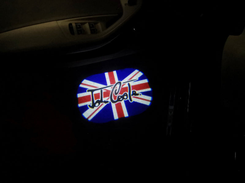 MINI  BRITISH NATIONAL FLAG WITH MINI  LOGO PROJECROTR LIGHTS Nr.86 (quantity  1 =  2 Logo Film /  2 door lights)