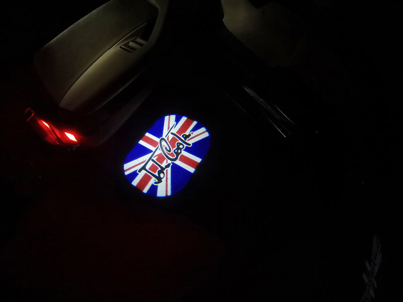 MINI  BRITISH NATIONAL FLAG WITH MINI  LOGO PROJECROTR LIGHTS Nr.86 (quantity  1 =  2 Logo Film /  2 door lights)