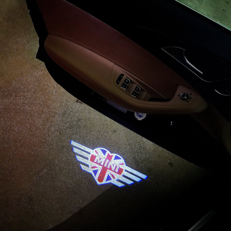 MINI  BRITISH NATIONAL FLAG WITH MINI  LOGO PROJECROTR LIGHTS Nr.10 (quantity  1 =  2 Logo Film /  2 door lights)