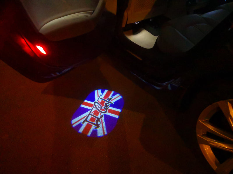 MINI  BRITISH NATIONAL FLAG WITH MINI  LOGO PROJECROTR LIGHTS Nr.86 (quantity  1 =  2 Logo Film /  2 door lights)