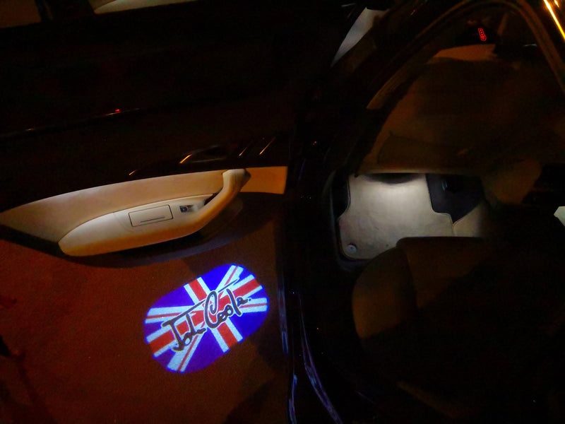 MINI  BRITISH NATIONAL FLAG WITH MINI  LOGO PROJECROTR LIGHTS Nr.86 (quantity  1 =  2 Logo Film /  2 door lights)