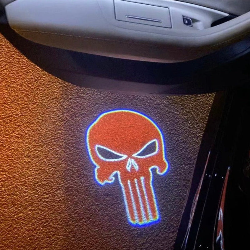 Logo Punisher Nr.205 (quantità 1 = 2 pellicole con logo/2 luci per porte)Logo degli eroi Marvel 